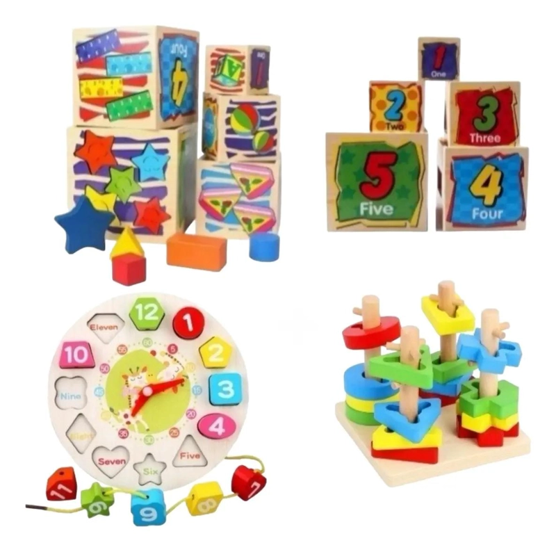 CUBO DIDACTICO DE MADERA CON BLOQUES PARA APRENDIZAJE INFANTIL - 1