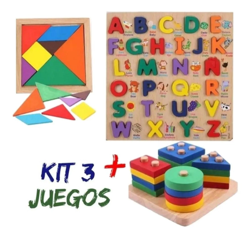PACK DE 3 PUZZLES DIDACTICOS DE MADERA PARA APRENDER EL ABECEDARIO - 1