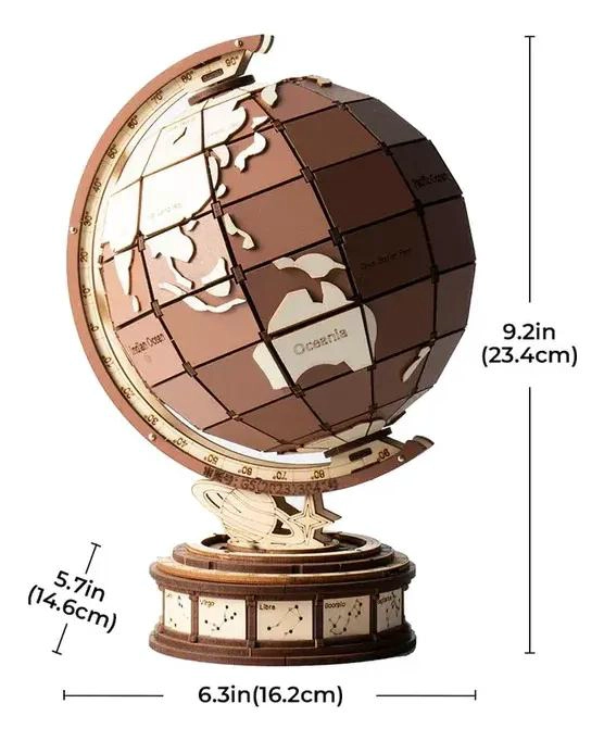 GLOBO TERRAQUEO GIRATORIO DE MADERA PARA ARMAR Y DECORAR - 6