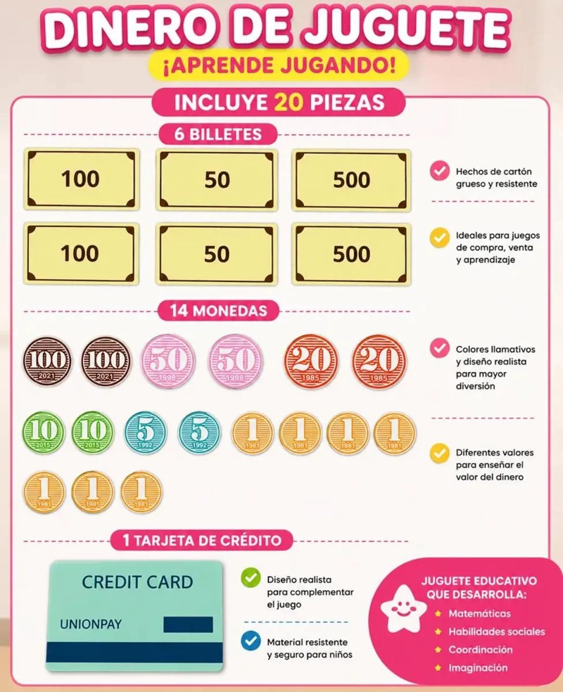 CAJA REGISTRADORA DE MADERA CON ACCESORIOS PARA NIÑOS - 10
