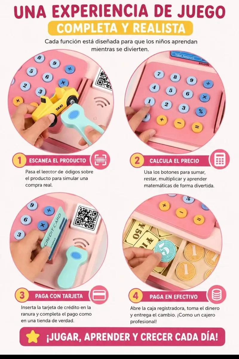 CAJA REGISTRADORA INFANTIL DE MADERA CON ACCESORIOS Y DINERO - 8