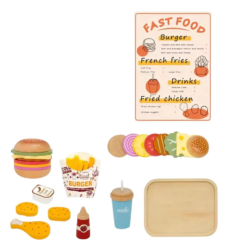SET DE JUGUETE DIDACTICO DE COCINA CON HAMBURGUESAS DE MADERA - 3