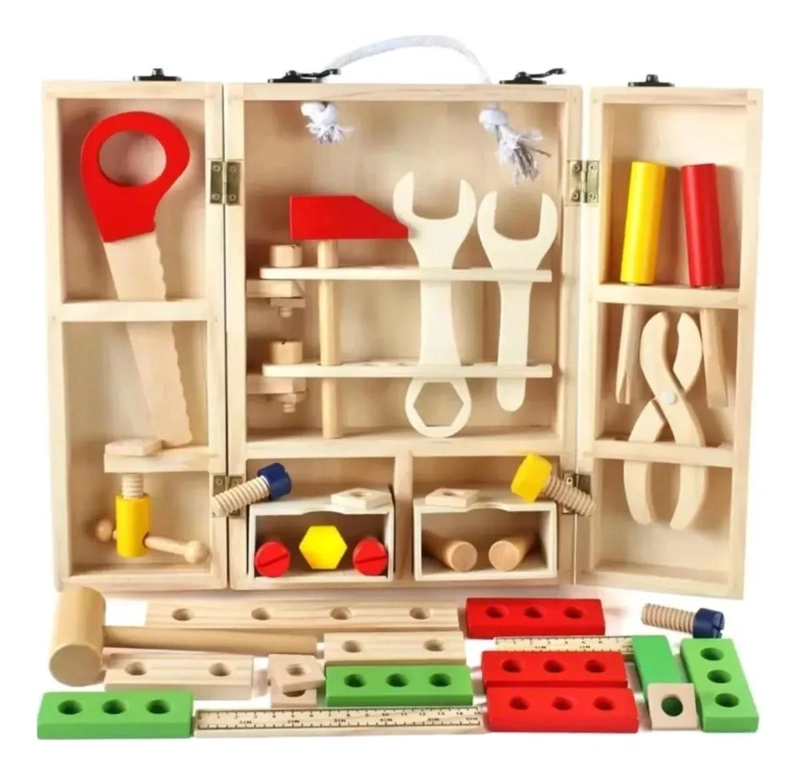 MALETA DE HERRAMIENTAS DE MADERA PARA NIÑOS CON ACCESORIOS - 1