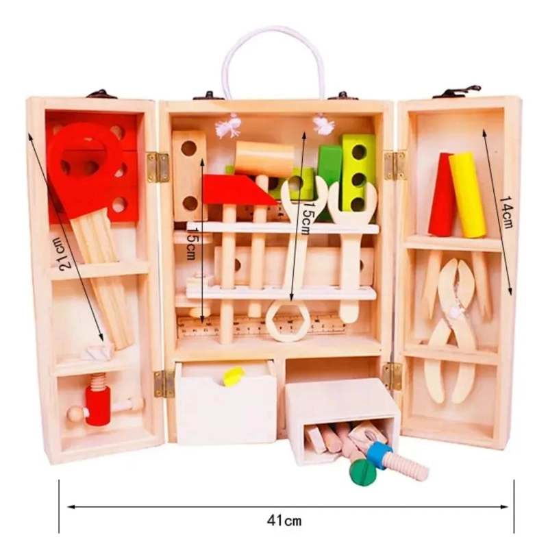 MALETA DE HERRAMIENTAS DE MADERA PARA NIÑOS CON ACCESORIOS - 2