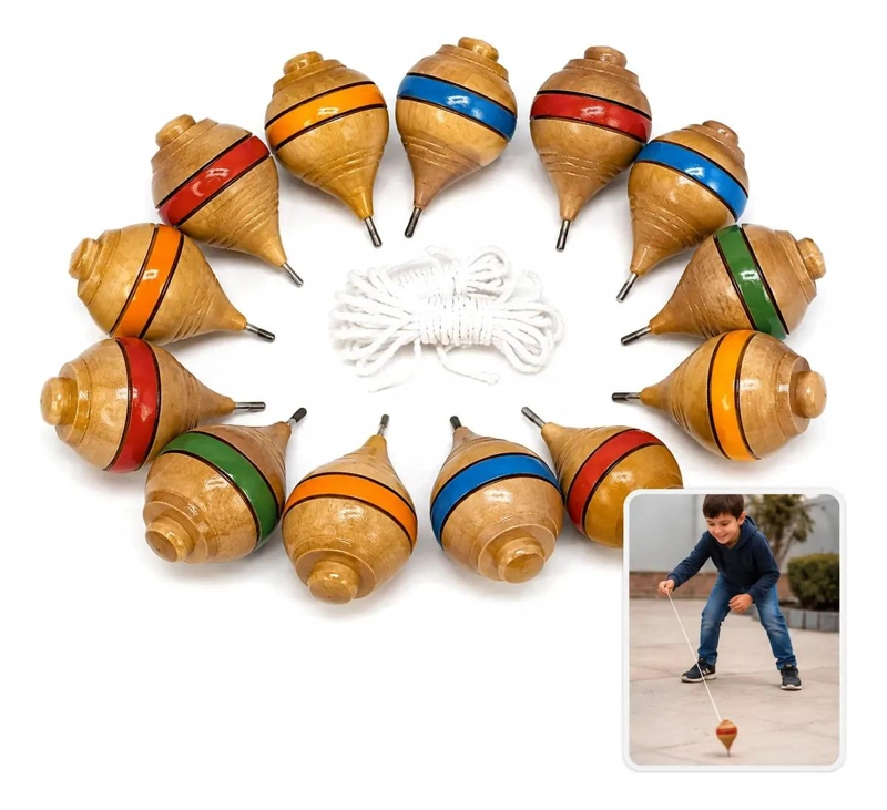 PACK DE 12 TROMPOS CHILENOS DE MADERA PARA JUGAR - 4