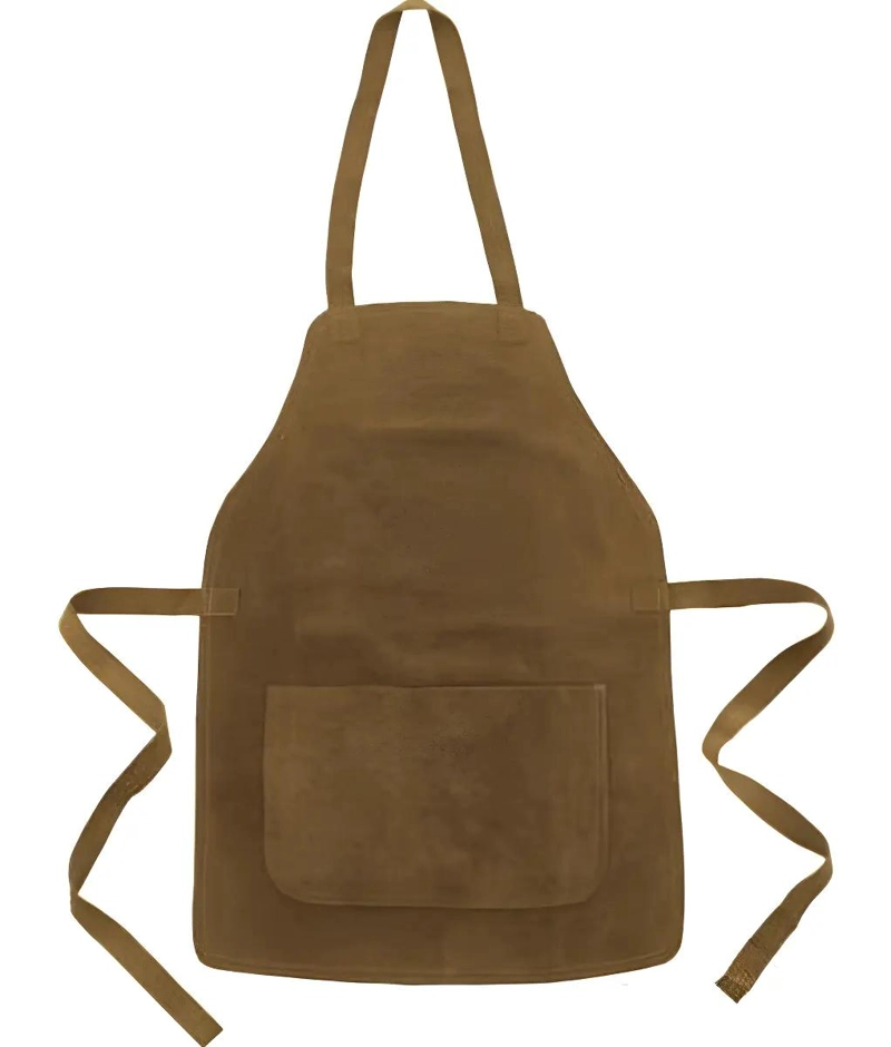 DELANTAL DE CUERO MARRON PARA PARRILLA CON BOLSILLO PRACTICO - 1