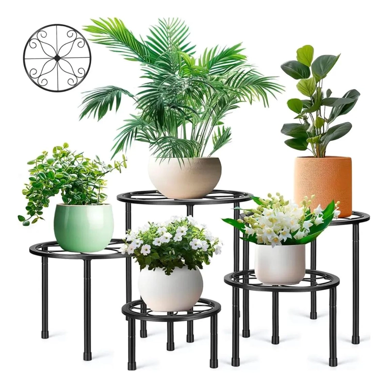 SET DE 5 SOPORTES METALICOS PARA MACETAS CON DISEÑO ESTABLE Y APILABLE - 1