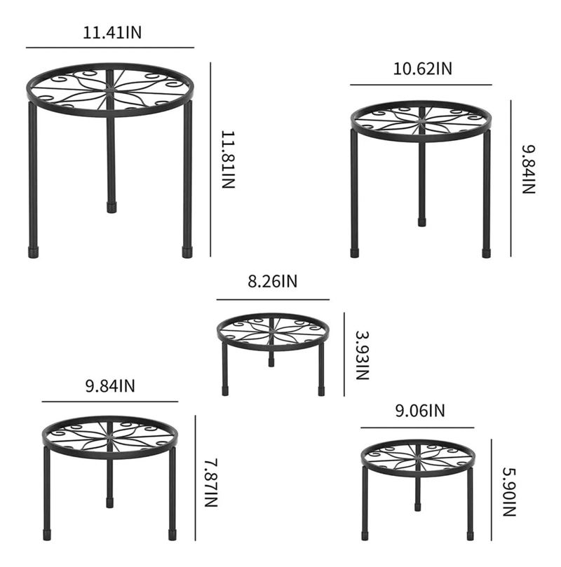 SET DE 5 SOPORTES METALICOS PARA MACETAS CON DISEÑO ESTABLE Y APILABLE - 2