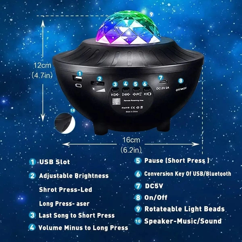 PROYECTOR DE ESTRELLAS LED CON CONTROL REMOTO Y ALTAVOZ - 4