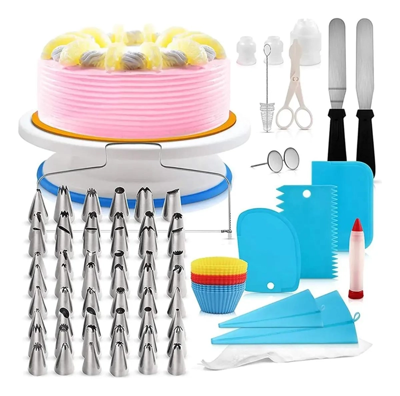 KIT COMPLETO PARA DECORACION DE PASTELES CON SOPORTE GIRATORIO Y 106 PIEZAS - 1