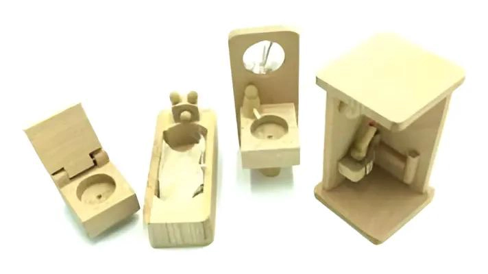BAÑO MINIATURA DE MADERA PARA JUGAR Y APRENDER - 1