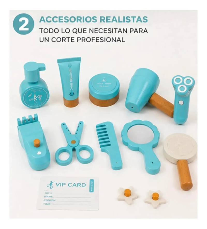 MALETIN DE PELUQUERIA INFANTIL DE MADERA CON 21 ACCESORIOS - 10