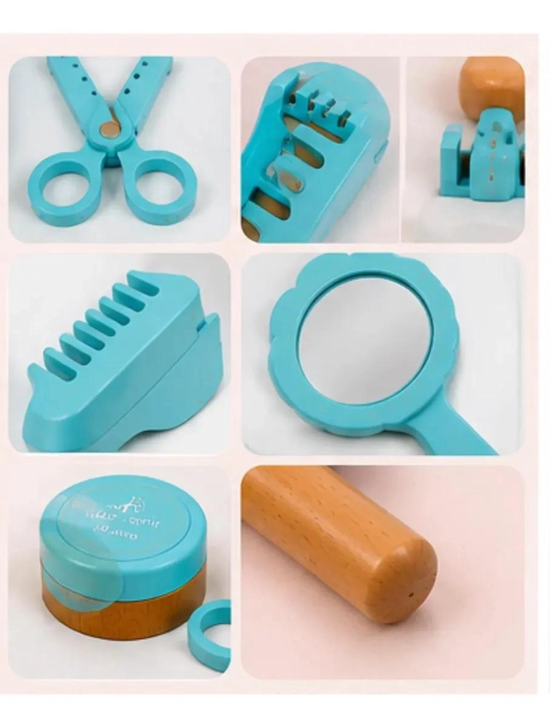 MALETIN DE PELUQUERIA INFANTIL DE MADERA CON 21 ACCESORIOS - 8