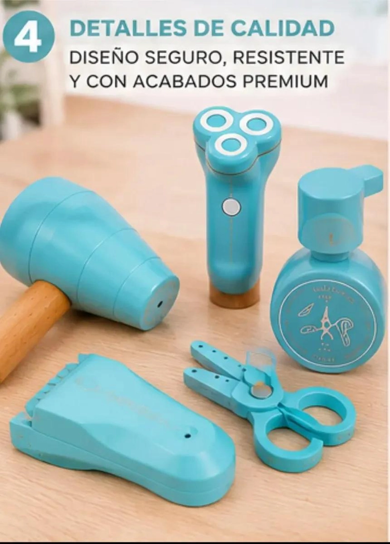 MALETIN DE PELUQUERIA INFANTIL DE MADERA CON 21 ACCESORIOS - 9