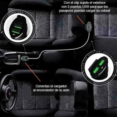 CARGADOR USB PARA AUTO CON 4 PUERTOS Y EXTENSION DE 1 METRO - 1
