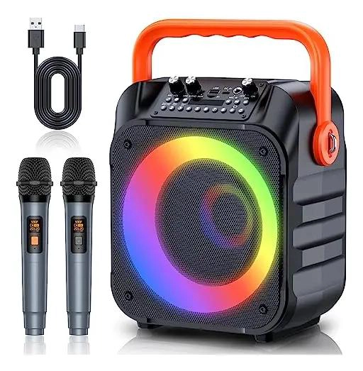 MAQUINA DE KARAOKE PORTATIL CON DOS MICROFONOS INALAMBRICOS - 1