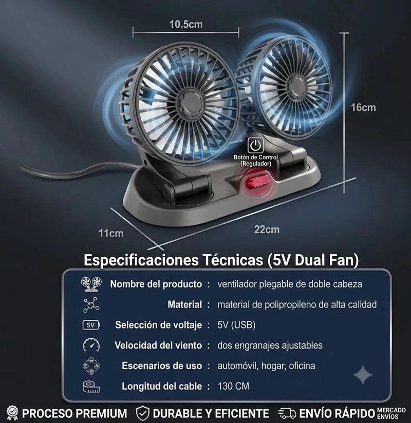 VENTILADOR USB DOBLE CABEZAL GIRATORIO Y PLEGABLE - 4