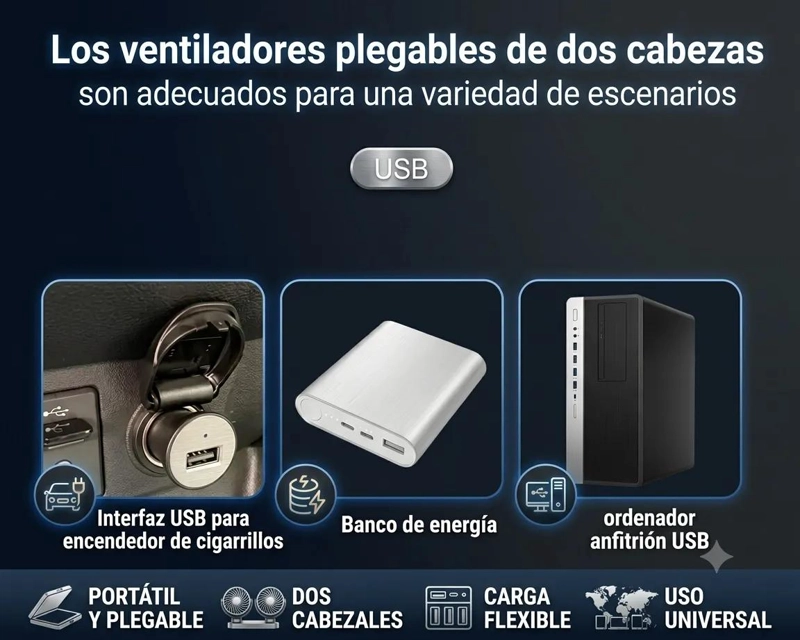 VENTILADOR USB DOBLE CABEZAL GIRATORIO Y PLEGABLE - 5
