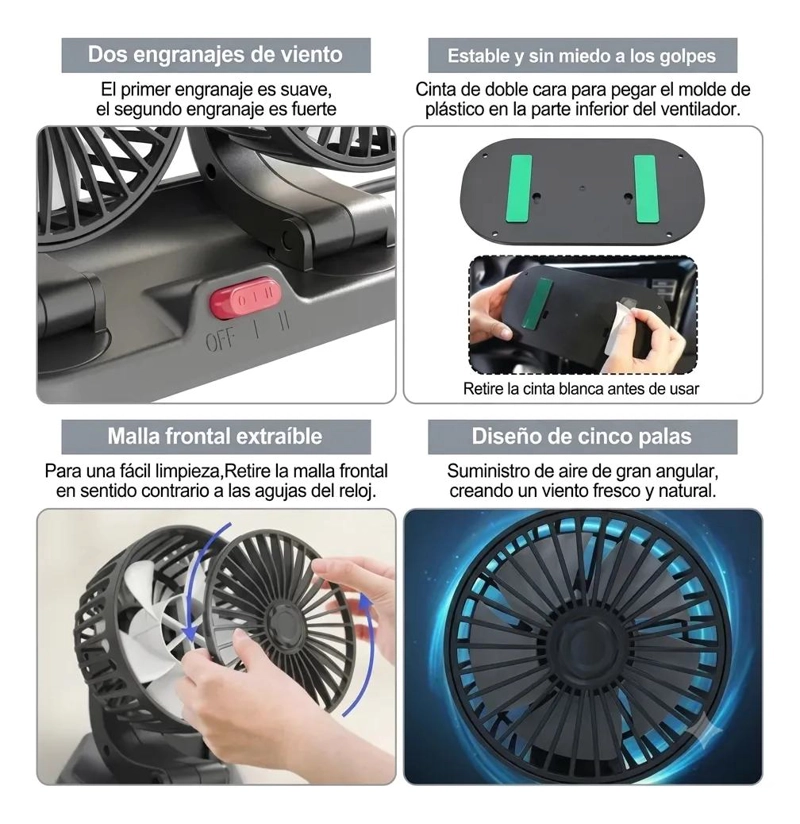 VENTILADOR USB DOBLE CABEZAL GIRATORIO Y PLEGABLE - 6
