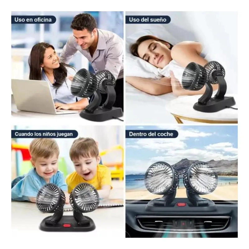 VENTILADOR USB DOBLE CABEZAL GIRATORIO PARA COCHE Y OFICINA - 10