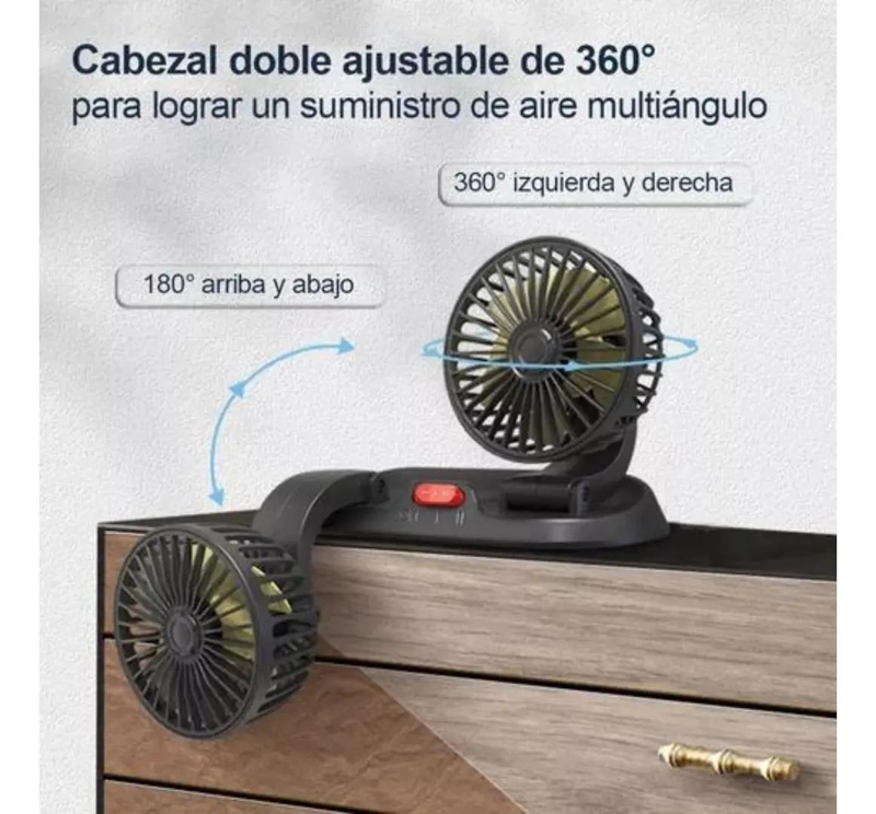 VENTILADOR USB DOBLE CABEZAL GIRATORIO PARA COCHE Y OFICINA - 5