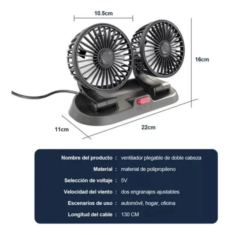 VENTILADOR USB DOBLE CABEZAL GIRATORIO PARA COCHE Y OFICINA - 7