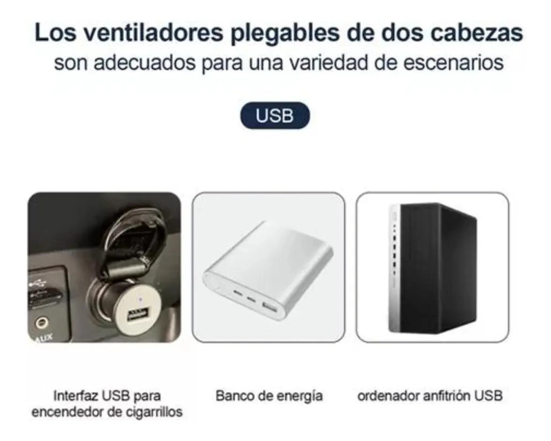 VENTILADOR USB DOBLE CABEZAL GIRATORIO PARA COCHE Y OFICINA - 8