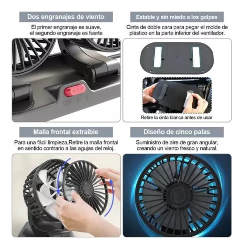VENTILADOR USB DOBLE CABEZAL GIRATORIO PARA COCHE Y OFICINA - 9