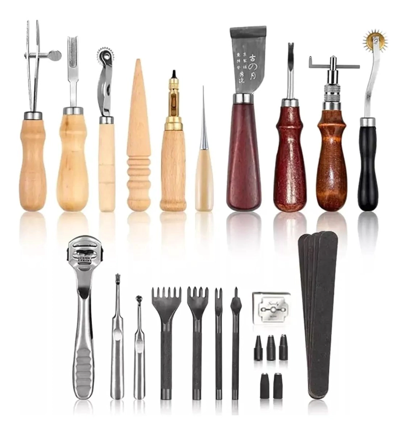 KIT DE 19 PIEZAS PARA TRABAJOS EN CUERO Y PIEL - 1