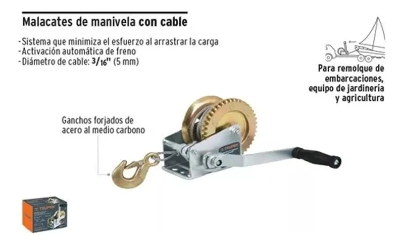 WINCHE MANUAL MALACATE MANIVELA 650 KG PARA REMOLQUE - 3
