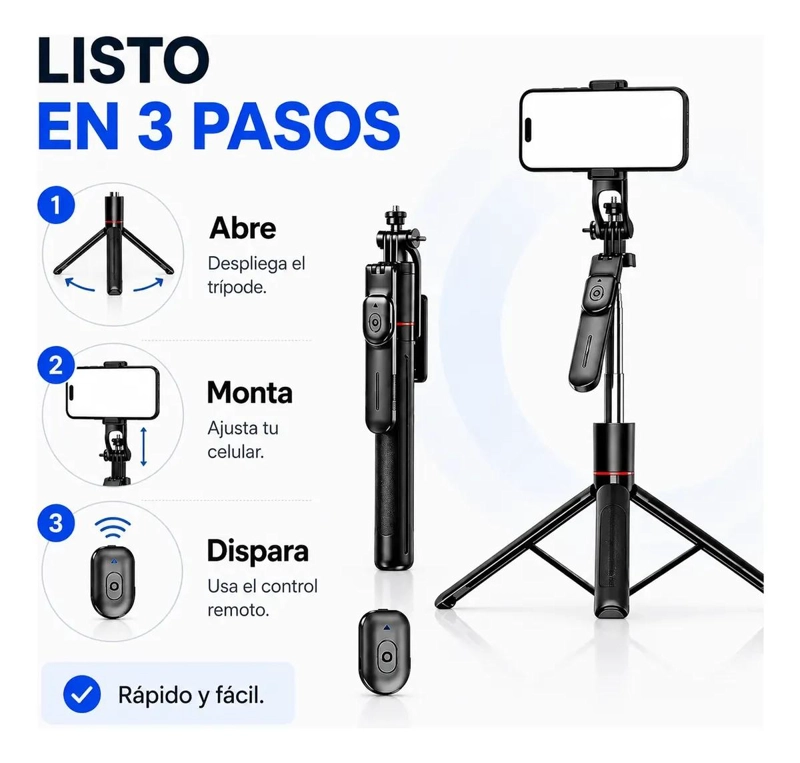 TRIPODE PLEGABLE MULTIFUNCIONAL CON CONTROL REMOTO PARA CELULARES - 2