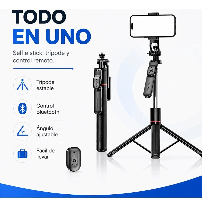 TRIPODE PLEGABLE MULTIFUNCIONAL CON CONTROL REMOTO PARA CELULARES - 3