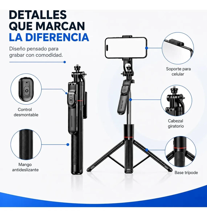 TRIPODE PLEGABLE MULTIFUNCIONAL CON CONTROL REMOTO PARA CELULARES - 5