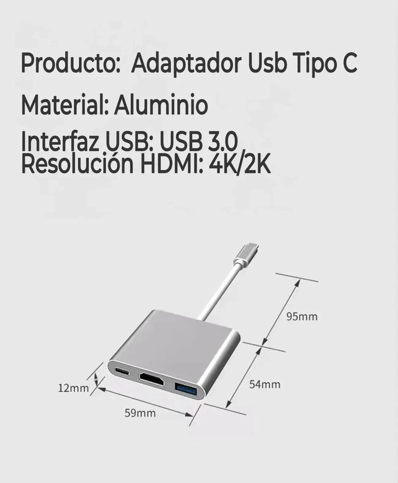 HUB ADAPTADOR USB TIPO C 3 EN 1 HDMI Y USB 3.0 - 2