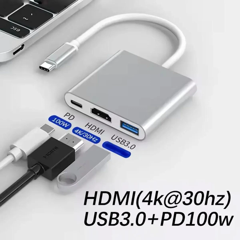 HUB ADAPTADOR USB TIPO C 3 EN 1 HDMI Y USB 3.0 - 3