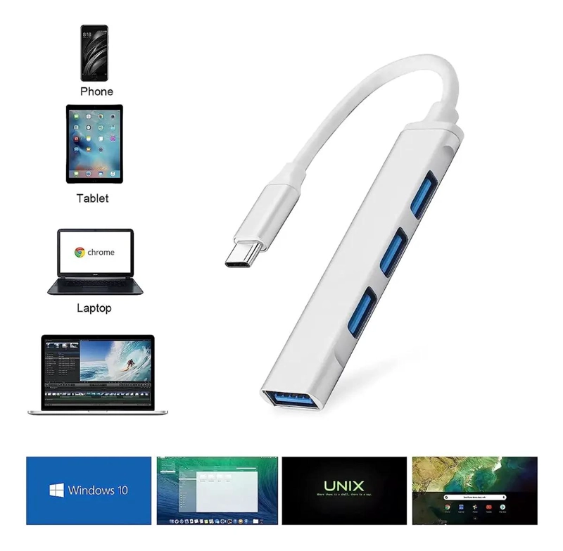 HUB USB 3.0 TIPO C CON 4 PUERTOS DE ALUMINIO - 5