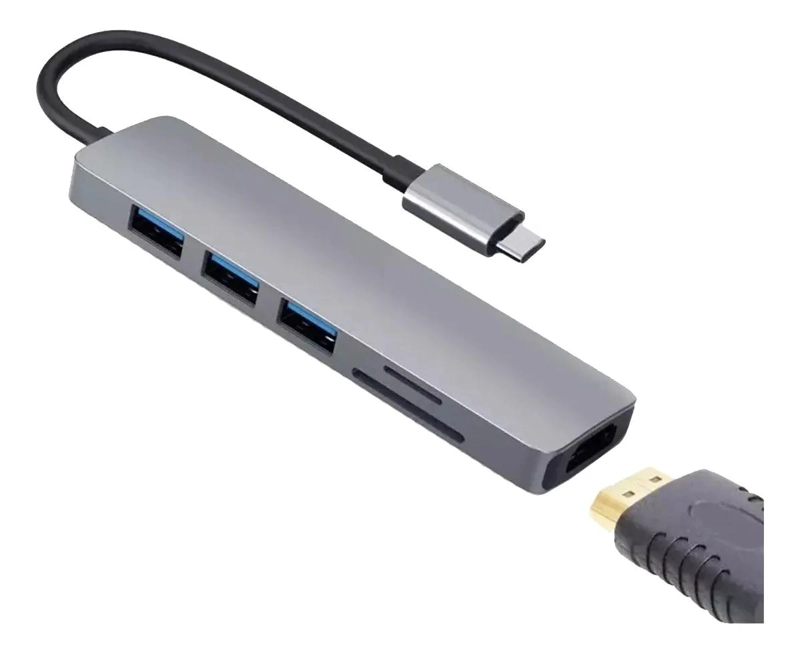 ADAPTADOR USB HUB TIPO C 6 EN 1 CON LECTOR DE TARJETAS - 1