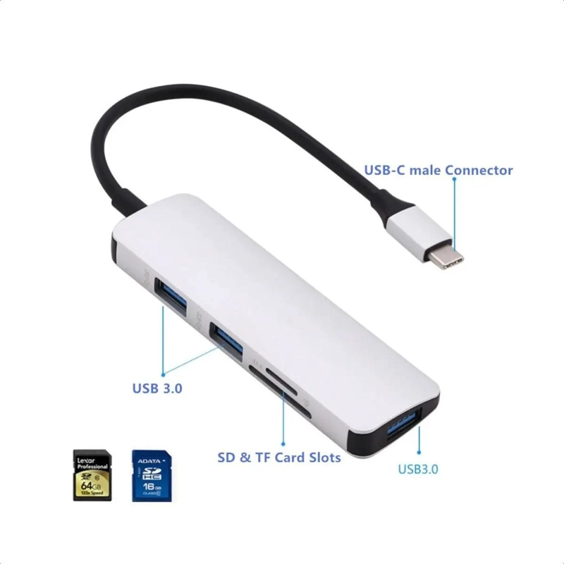ADAPTADOR HUB USB TIPO C MULTIFUNCIONAL 5 PUERTOS - 3