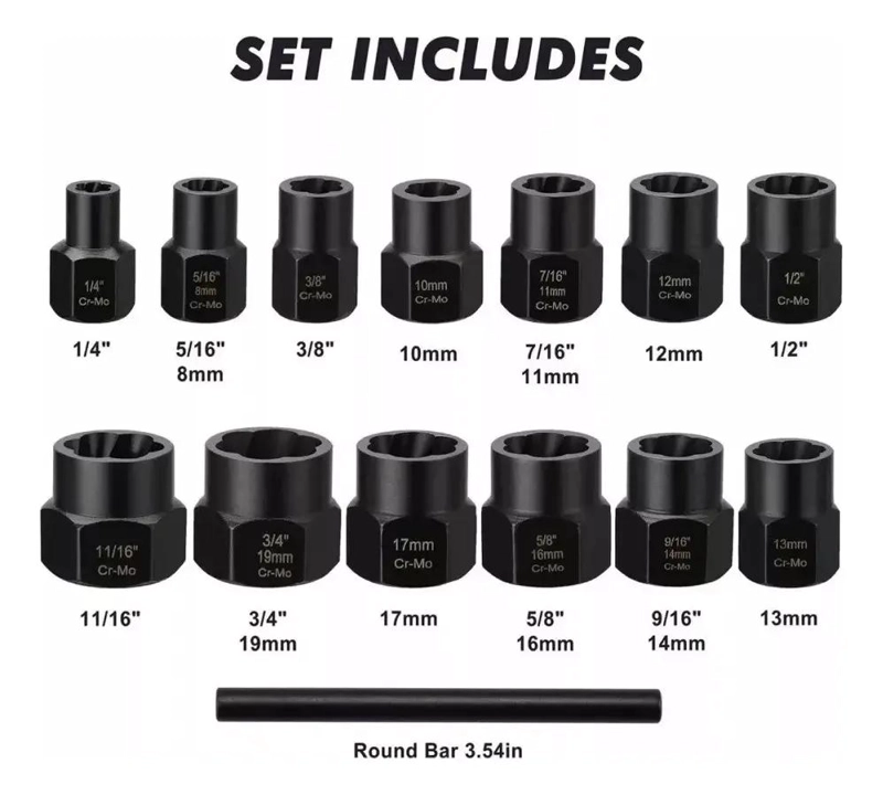 SET DE DADOS EXTRACTORES PARA PERNOS Y TUERCAS DE 6 A 19MM - 2