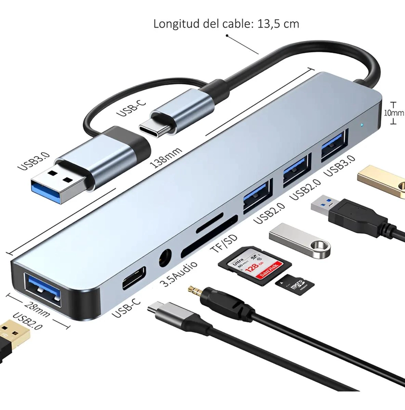 ADAPTADOR HUB TIPO C 8 EN 1 PARA CONECTAR DISPOSITIVOS - 10