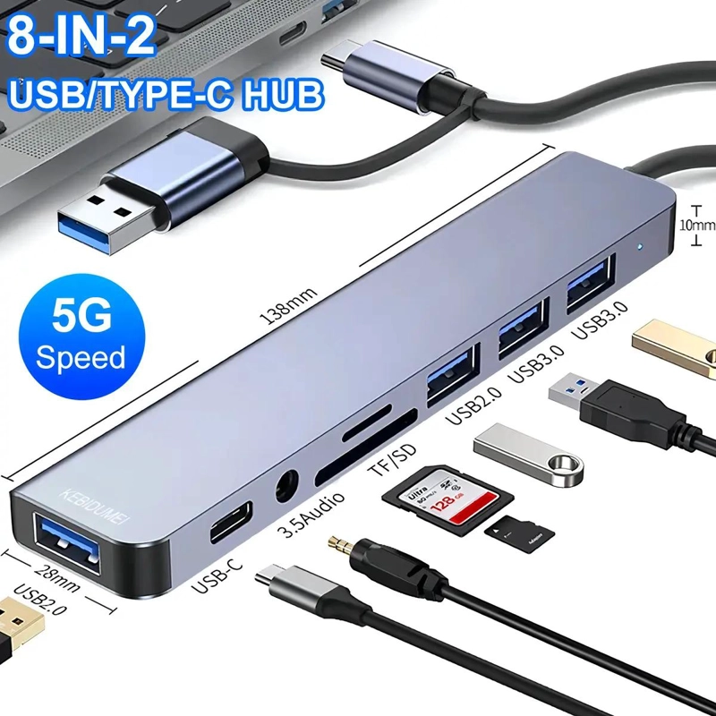 ADAPTADOR HUB TIPO C 8 EN 1 PARA CONECTAR DISPOSITIVOS - 2