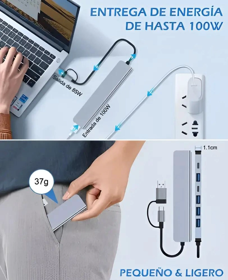 ADAPTADOR HUB TIPO C 8 EN 1 PARA CONECTAR DISPOSITIVOS - 7