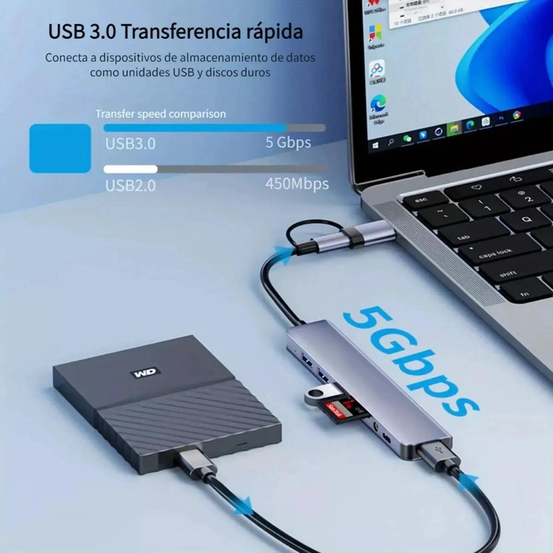ADAPTADOR HUB TIPO C 8 EN 1 PARA CONECTAR DISPOSITIVOS - 9
