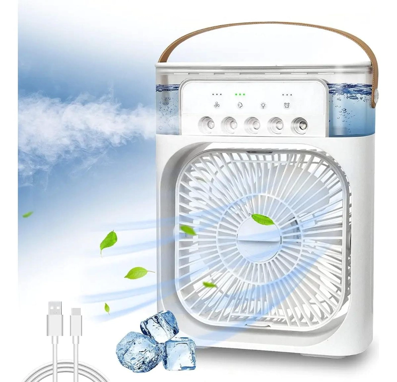 VENTILADOR HUMIDIFICADOR PORTATIL CON LUZ LED Y 3 VELOCIDADES - 1