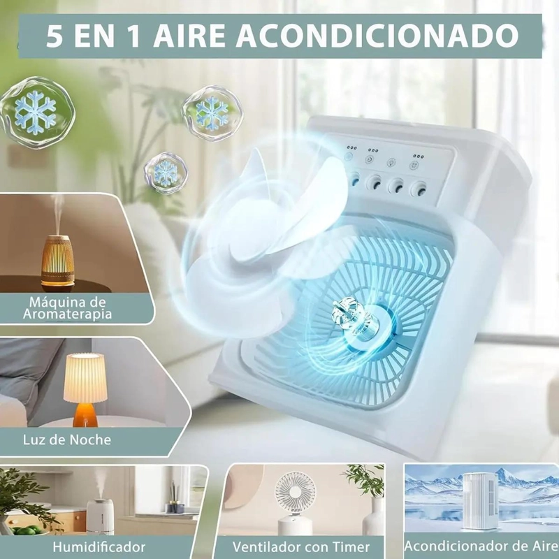VENTILADOR HUMIDIFICADOR PORTATIL CON LUZ LED Y 3 VELOCIDADES - 2