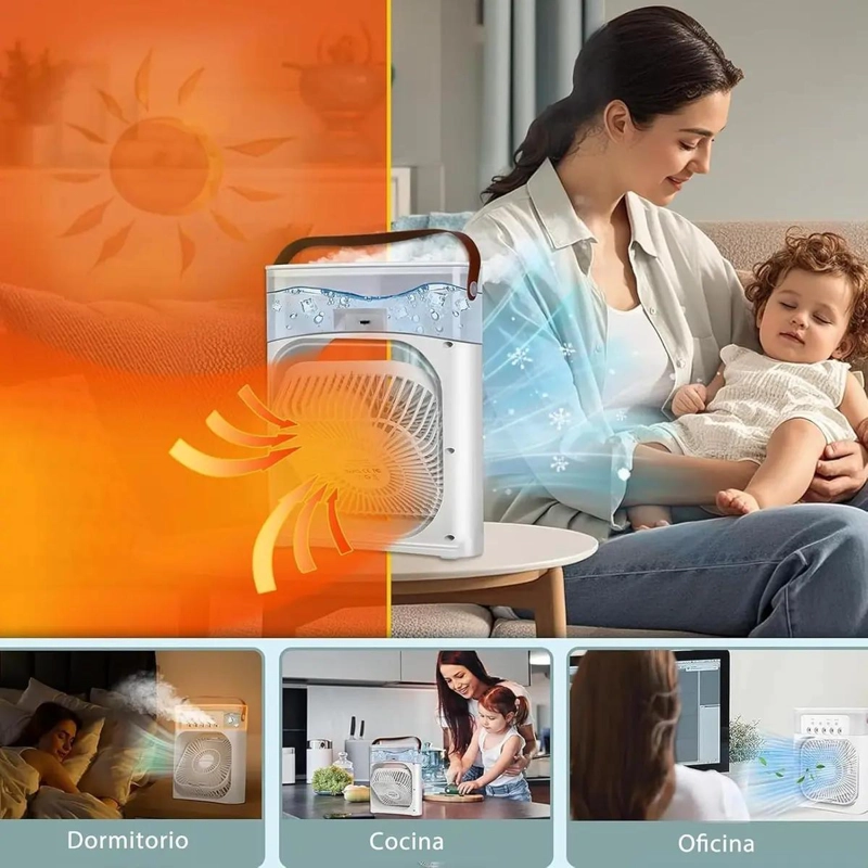 VENTILADOR HUMIDIFICADOR PORTATIL CON LUZ LED Y 3 VELOCIDADES - 3