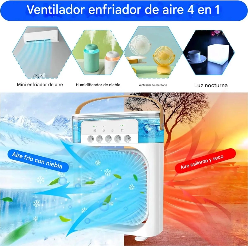 VENTILADOR HUMIDIFICADOR PORTATIL CON LUZ LED Y 3 VELOCIDADES - 4