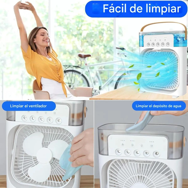 VENTILADOR HUMIDIFICADOR PORTATIL CON LUZ LED Y 3 VELOCIDADES - 6
