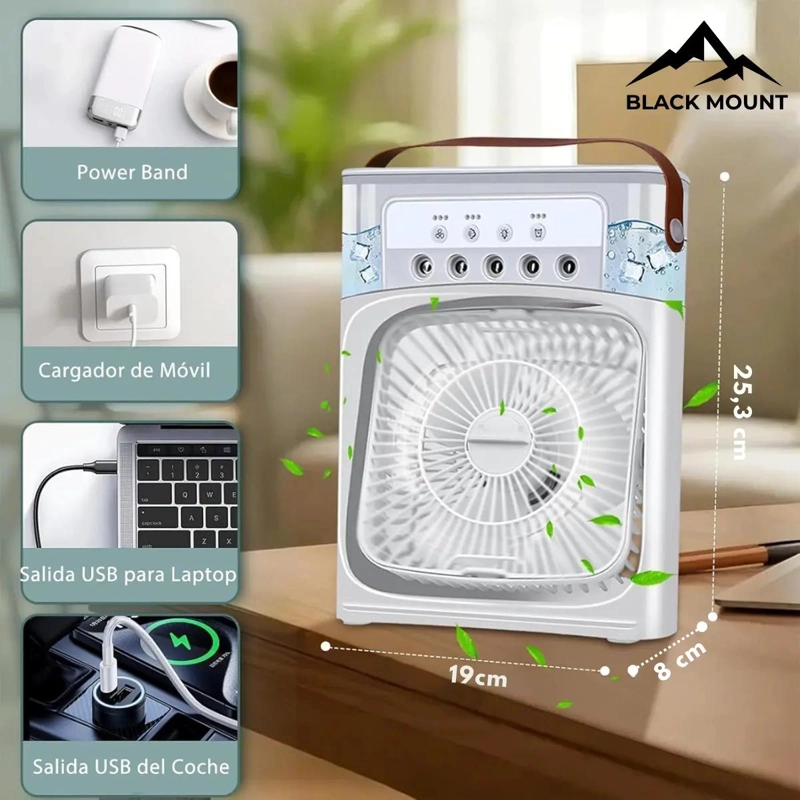 VENTILADOR HUMIDIFICADOR PORTATIL CON LUZ LED Y 3 VELOCIDADES - 8