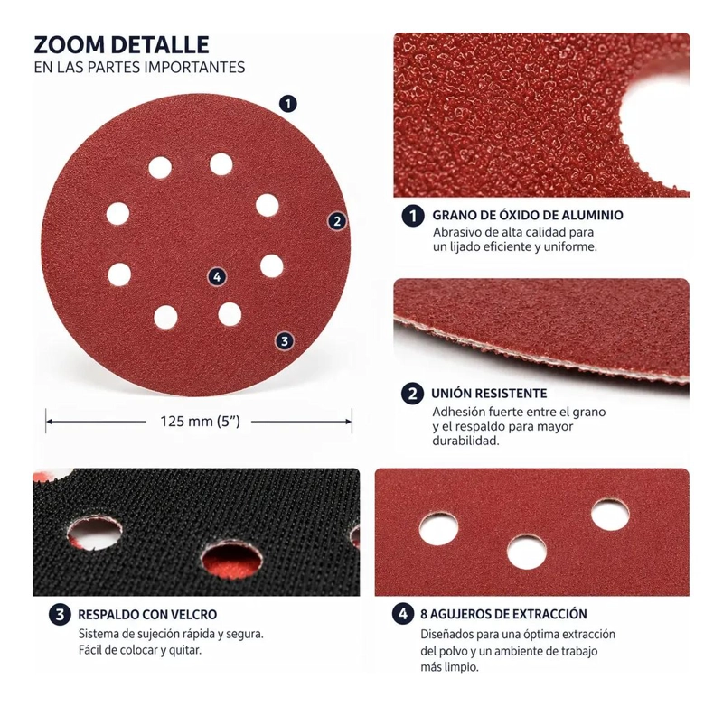 SET DE 100 DISCOS DE LIJA ORBITAL DE 125MM PARA MADERA Y METAL - 4